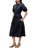 Cotton-Blend Button-Front Midi-Shirtdress