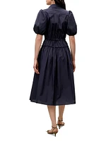 Cotton-Blend Button-Front Midi-Shirtdress