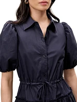 Cotton-Blend Button-Front Midi-Shirtdress