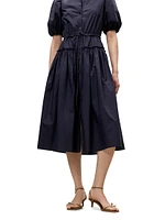 Cotton-Blend Button-Front Midi-Shirtdress