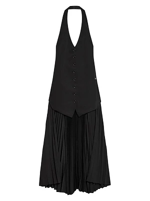 Halter Vest-Style Pleated Hem Minidress