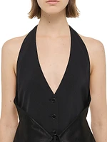 Halter Vest-Style Pleated Hem Minidress