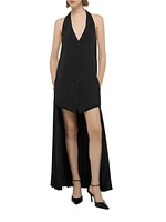 Halter Vest-Style Pleated Hem Minidress