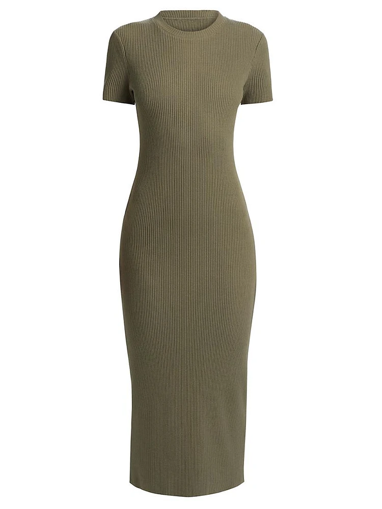 Rib-Knit Crewneck Midi-Dress