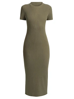Rib-Knit Crewneck Midi-Dress