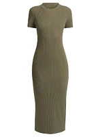 Rib-Knit Crewneck Midi-Dress