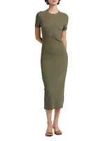 Rib-Knit Crewneck Midi-Dress