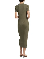 Rib-Knit Crewneck Midi-Dress