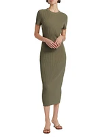 Rib-Knit Crewneck Midi-Dress