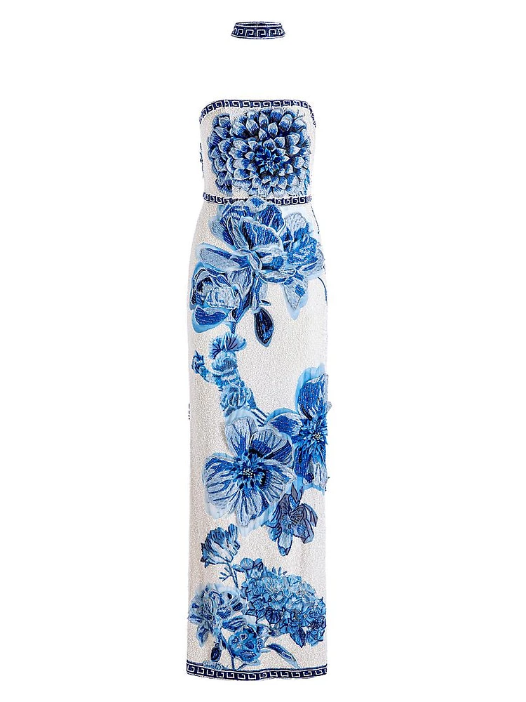Georgie Stretch Floral High-Slit Gown