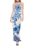 Georgie Stretch Floral High-Slit Gown