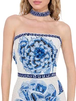 Georgie Stretch Floral High-Slit Gown