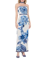 Georgie Stretch Floral High-Slit Gown