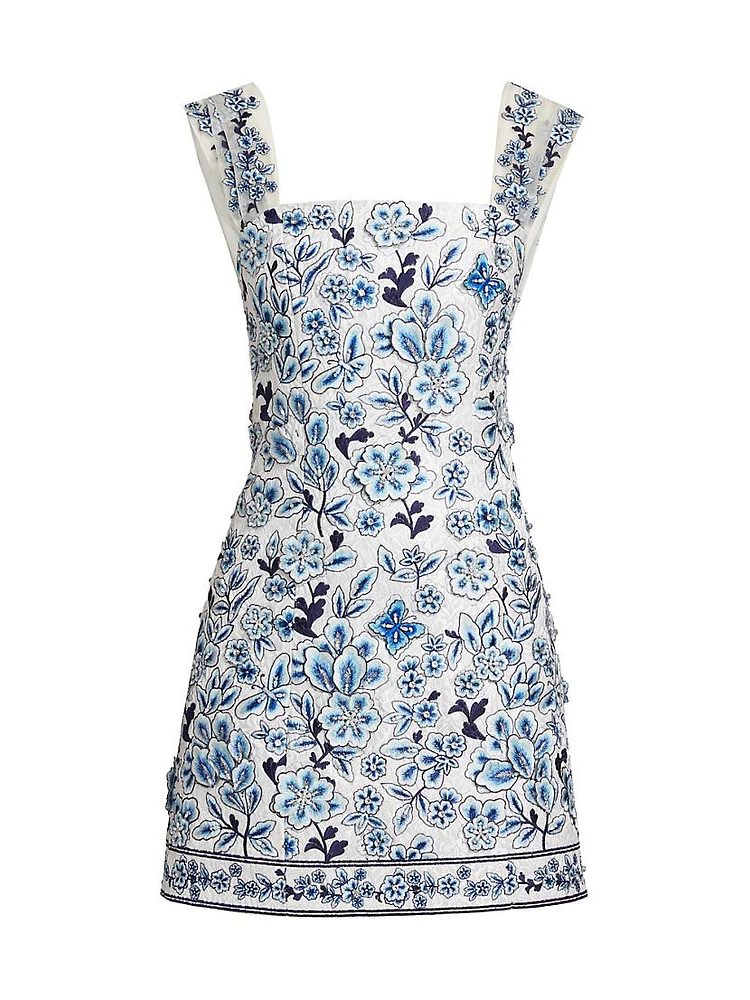 Velia Floral-Embroidered Minidress