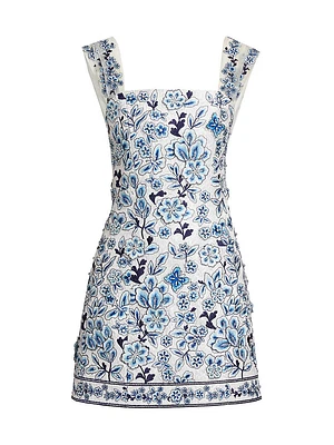 Velia Floral-Embroidered Minidress