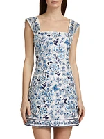 Velia Floral-Embroidered Minidress