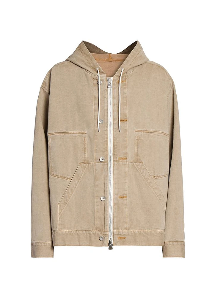 Denim Hooded Zip-Front Jacket