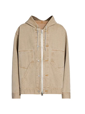 Denim Hooded Zip-Front Jacket