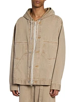 Denim Hooded Zip-Front Jacket