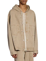 Denim Hooded Zip-Front Jacket