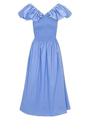 Yara Cotton Shirred A-Line Midi-Dress