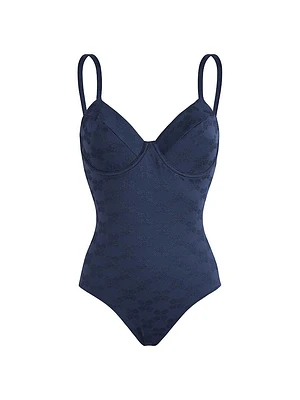 Turtle Monogram Jacquard One-Piece Swimsuit