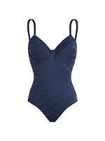 Turtle Monogram Jacquard One-Piece Swimsuit