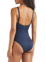 Turtle Monogram Jacquard One-Piece Swimsuit