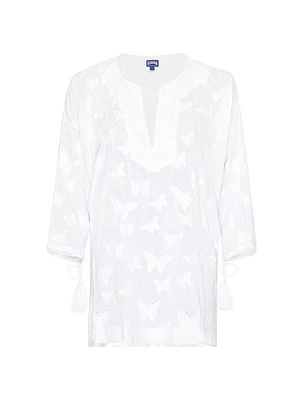 Butterfly-Embroidered Swim Cover-Up Minidress