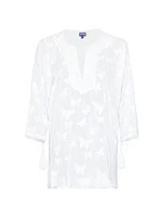 Butterfly-Embroidered Swim Cover-Up Minidress