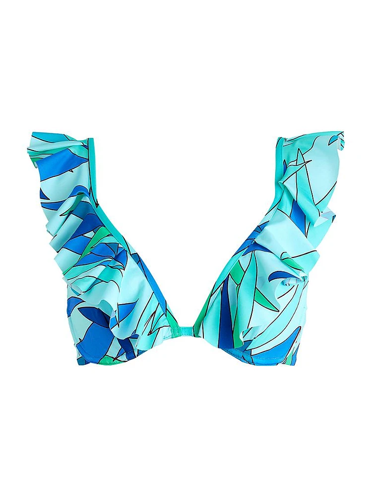 Abstract-Print Ruffled Underwire Bikini Top