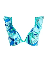 Abstract-Print Ruffled Underwire Bikini Top