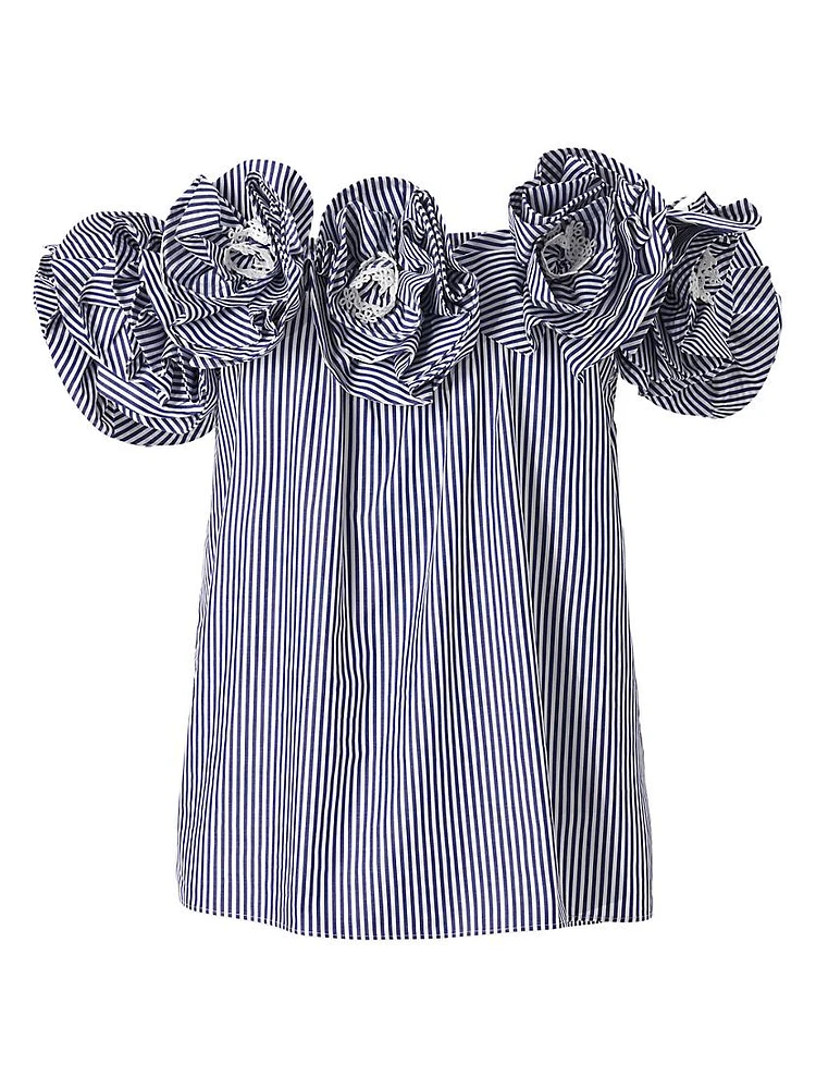 Cabana Floral-Appliquéd Striped Cotton Off-The-Shoulder Top