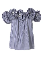 Cabana Floral-Appliquéd Striped Cotton Off-The-Shoulder Top