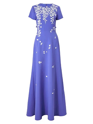Cabana Floral-Embroidered Bow Gown