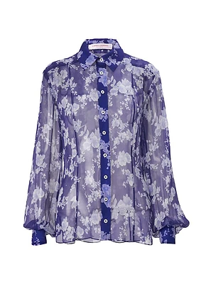 Cabana Floral Silk Button-Front Blouse