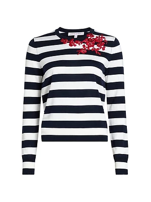 Embroidered Striped Sweater