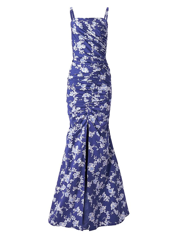 Cabana Floral Stretch-Cotton Gathered Gown