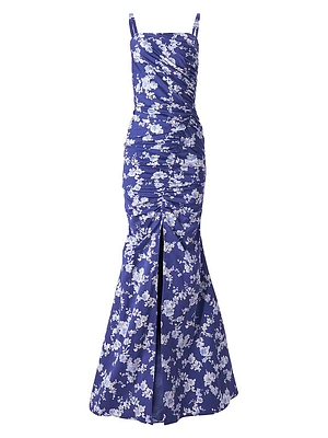 Cabana Floral Stretch-Cotton Gathered Gown
