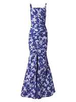 Cabana Floral Stretch-Cotton Gathered Gown