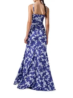 Cabana Floral Stretch-Cotton Gathered Gown