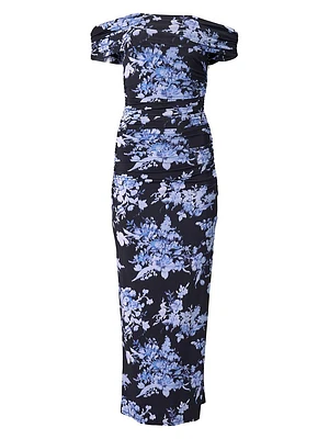 Cabana Floral Off-The-Shoulder Gathered Midi-Dress