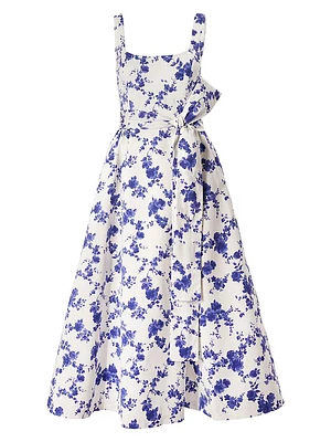 Cabana Floral Stretch Cotton Scoopneck Midi-Dress