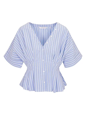 Priya Striped Poplin V-Neck Blouse