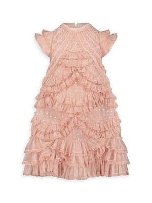 Little Girl's & Mesh Micro Ruffle Dress