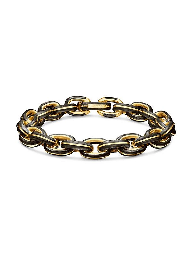 Forged Carbon Link Bracelet in 18K Yellow Gold, 11MM