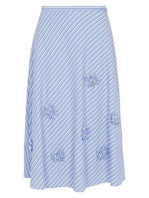 Priya Embellished Striped Cotton Midi-Skirt