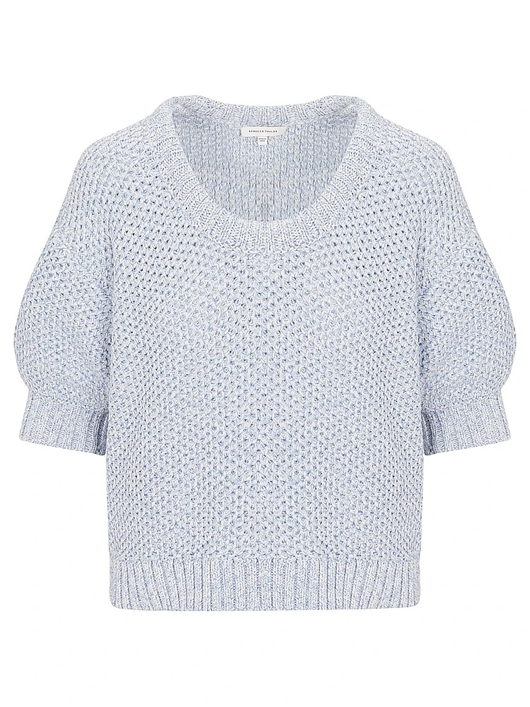 Thea Cotton Waffle-Knit Scoopneck Sweater