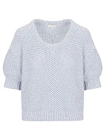 Thea Cotton Waffle-Knit Scoopneck Sweater