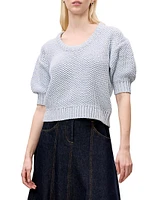 Thea Cotton Waffle-Knit Scoopneck Sweater